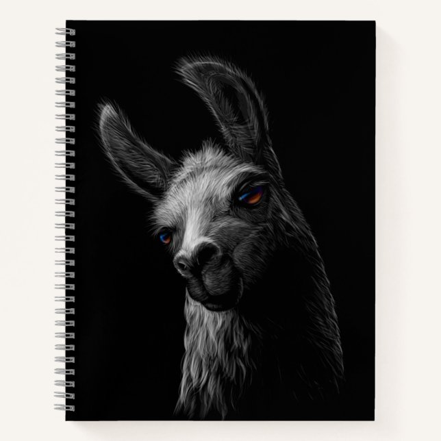 Portrait Head Cute Llama with a Black Background Notebook (Front)