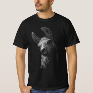 Portrait Head Cute Llama with a Black Background T-Shirt