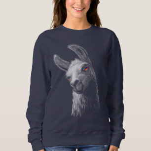 Portrait Head Cute Llama With Black Background Sweatshirt