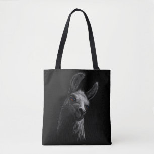 Portrait Head Cute Llama with Black Background Tote Bag