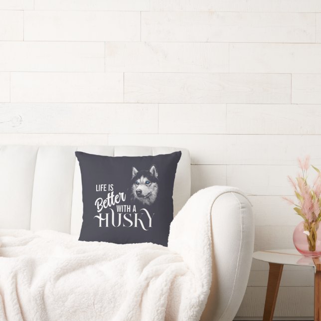 Portrait Head Siberian Husky With Blue Eyes  Cushion (Couch)