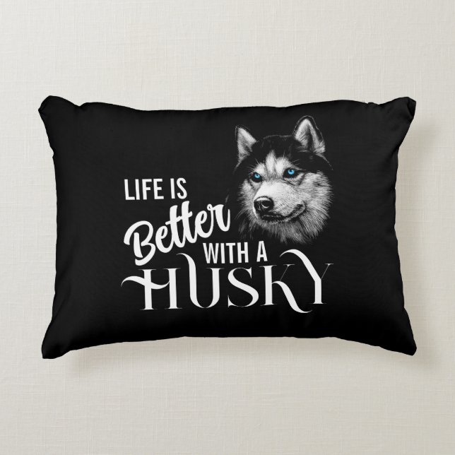 Portrait Head Siberian Husky With Blue Eyes Decorative Cushion (Front)