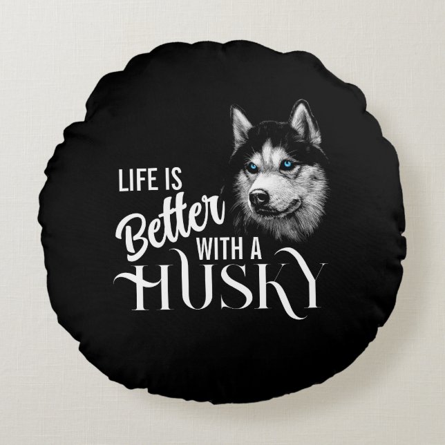 Portrait Head Siberian Husky With Blue Eyes  Round Cushion (Front)