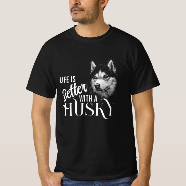 Portrait Head Siberian Husky With Blue Eyes  T-Shirt (Front)