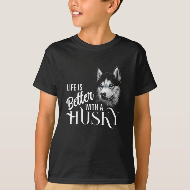 Portrait Head Siberian Husky With Blue Eyes T-Shirt (Front)