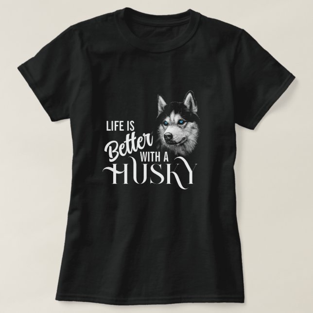 Portrait Head Siberian Husky With Blue Eyes T-Shirt (Design Front)