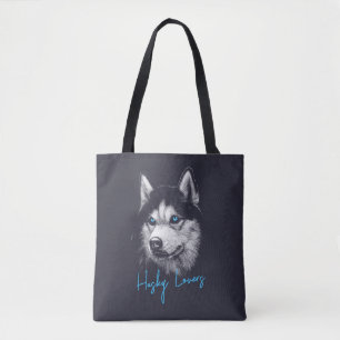 Portrait Head Siberian Husky With Blue Eyes Tote Bag