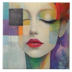 Portrait in Colour Block Surrealism Ceramic Tile