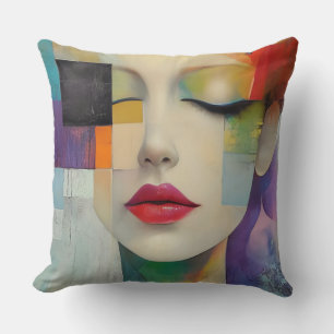 Portrait in Colour Block Surrealism  Cushion