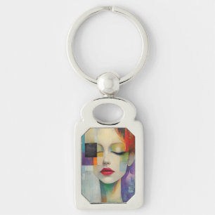Portrait in Colour Block Surrealism Key Ring