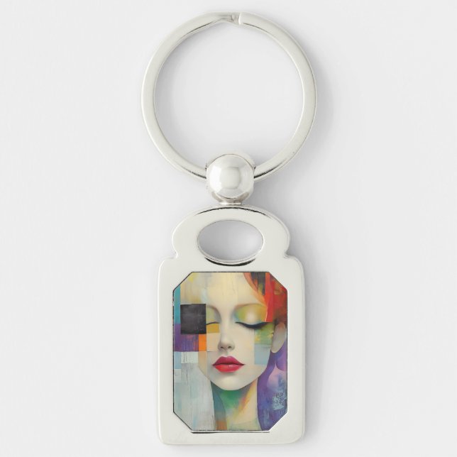 Portrait in Colour Block Surrealism  Key Ring (Front)