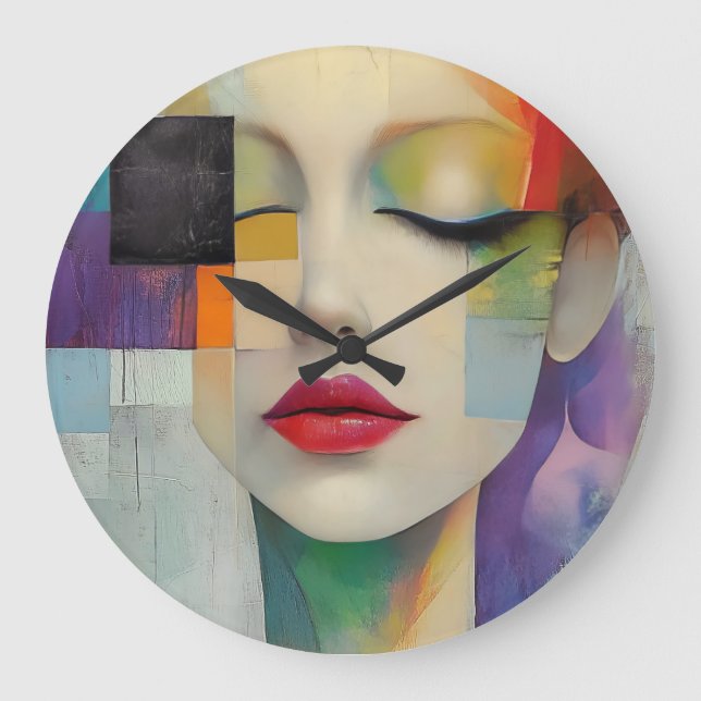 Portrait in Colour Block Surrealism  Large Clock (Front)