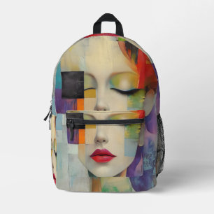 Portrait in Colour Block Surrealism Printed Backpack