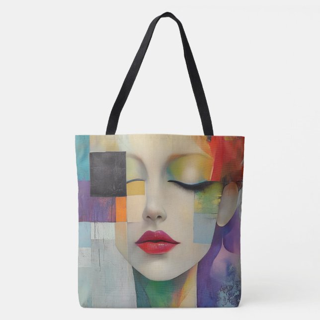 Portrait in Colour Block Surrealism  Tote Bag (Front)