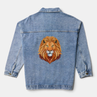 Portrait lion head front view denim jacket