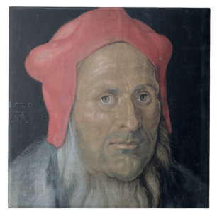 Portrait of a Bearded Man in a Red Hat, 1520 (oil Ceramic Tile