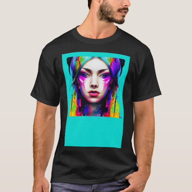 Portrait of a Beautiful Goddess Bright Colour Drip T-Shirt (Front)