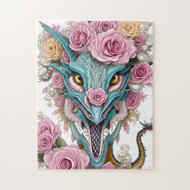 Portrait of a beautiful whimsical pink dragon head jigsaw puzzle (Vertical)