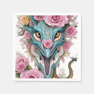 Portrait of a beautiful whimsical pink dragon head napkin