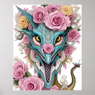 Portrait of a beautiful whimsical pink dragon head poster