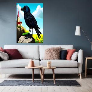 Portrait of a black crow   AI Art  Poster