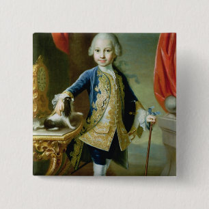 Portrait of a Boy with Pet Spaniel, 18th century 15 Cm Square Badge