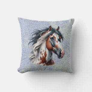 Portrait of a brown and white wild horse cushion