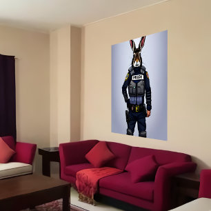 Portrait of a bunny in police uniform   AI Art Poster