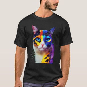 Portrait Of A Cat Wearing A Beautiful Colourful Sn T-Shirt