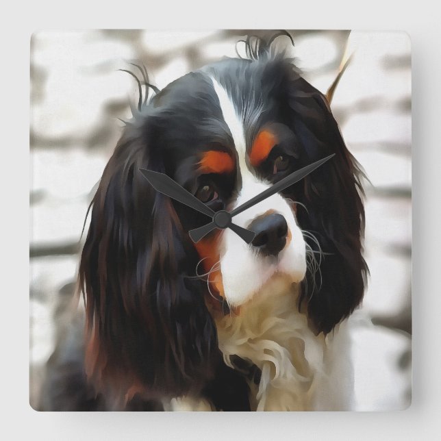 Portrait Of A Cavalier King Charles Spaniel Square Wall Clock (Front)