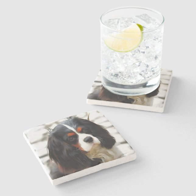 Portrait Of A Cavalier King Charles Spaniel Stone Coaster (Side)