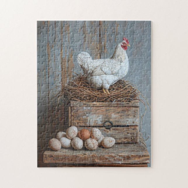 Portrait of a Chicken with Eggs Jigsaw Puzzle (Vertical)