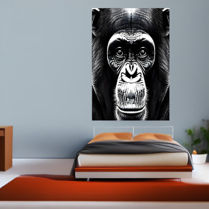 Portrait of a chimpanzee AI Art Poster