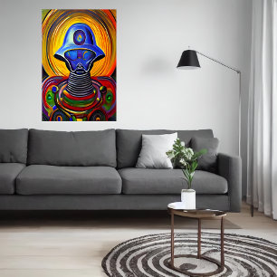 Portrait of a colourful robot alien   AI Art Poster