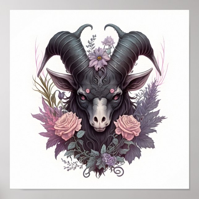 Portrait of a Creepy Baphomet with Flowers Poster (Front)