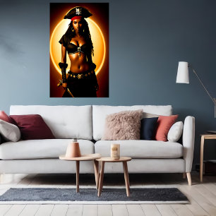 Portrait of a cute African Lady Pirate AI Art Poster