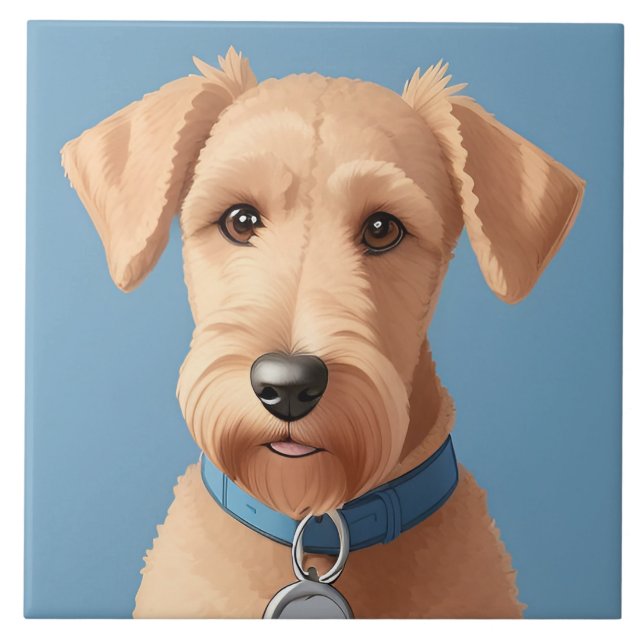 Portrait of a Cute Dog Wearing a Blue Collar Ceramic Tile (Front)