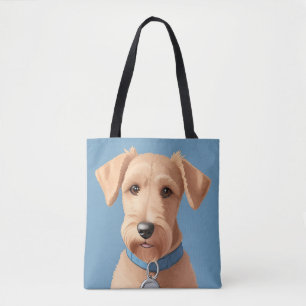 Portrait of a Cute Dog Wearing a Blue Collar Tote Bag