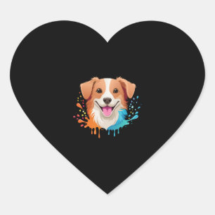 Portrait of a cute dog with fluid colors dripping heart sticker
