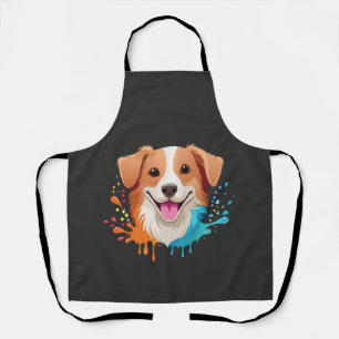 Portrait of a cute dog with fluid colours dripping apron