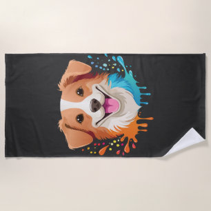 Portrait of a cute dog with fluid colours dripping beach towel