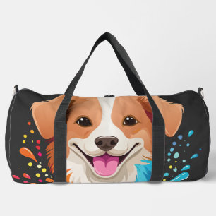 Portrait of a cute dog with fluid colours dripping duffle bag