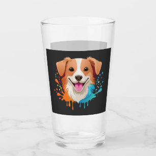 Portrait of a cute dog with fluid colours dripping glass