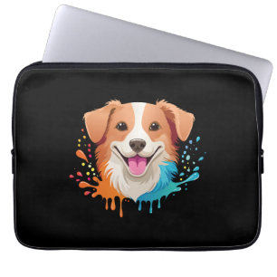 Portrait of a cute dog with fluid colours dripping laptop sleeve
