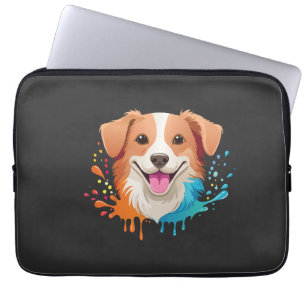 Portrait of a cute dog with fluid colours dripping laptop sleeve