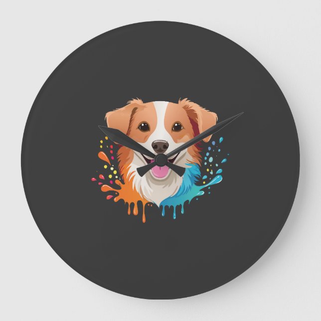 Portrait of a cute dog with fluid colours dripping large clock (Front)