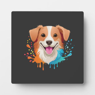Portrait of a cute dog with fluid colours dripping plaque