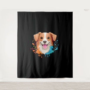 Portrait of a cute dog with fluid colours dripping tapestry