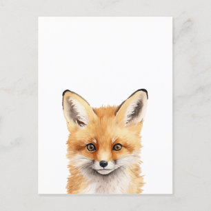 portrait of a cute fox watercolor postcard