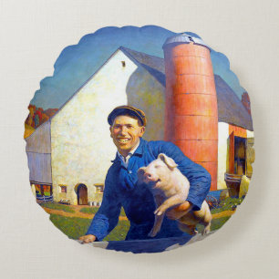 Portrait of a Farmer Farm Life NC Wyeth 1943 Round Cushion